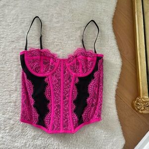 Urban Outfitters Out from Under black and pink lace corset top, size medium